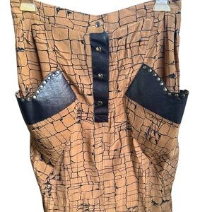 Vintage French 70s Semi Sheer Caramel & Black Croc Print Midi Studded Skirt